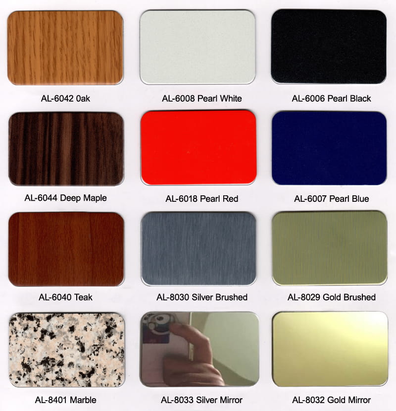 Carta de colores del panel compuesto de aluminio de madera de Alucoworld