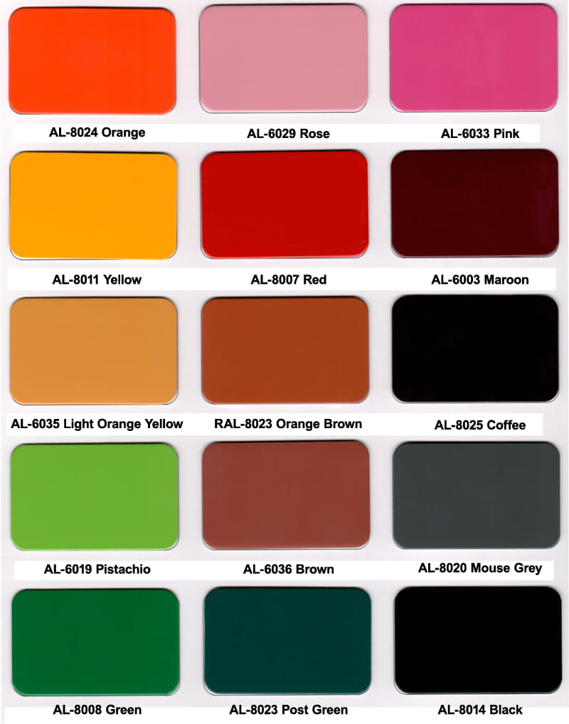 Tabla de colores del panel compuesto de aluminio Nano Alucoworld