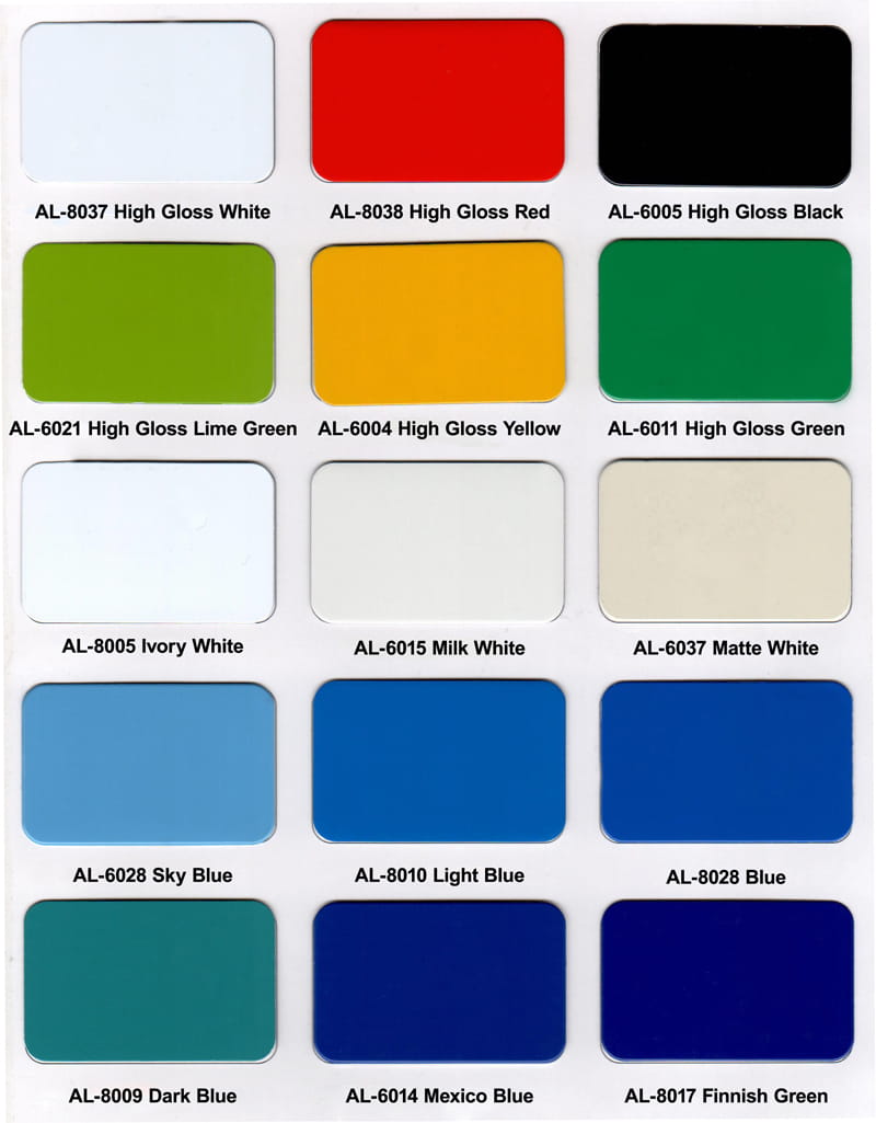 Carta de colores del panel compuesto de aluminio de alto brillo de Alucoworld